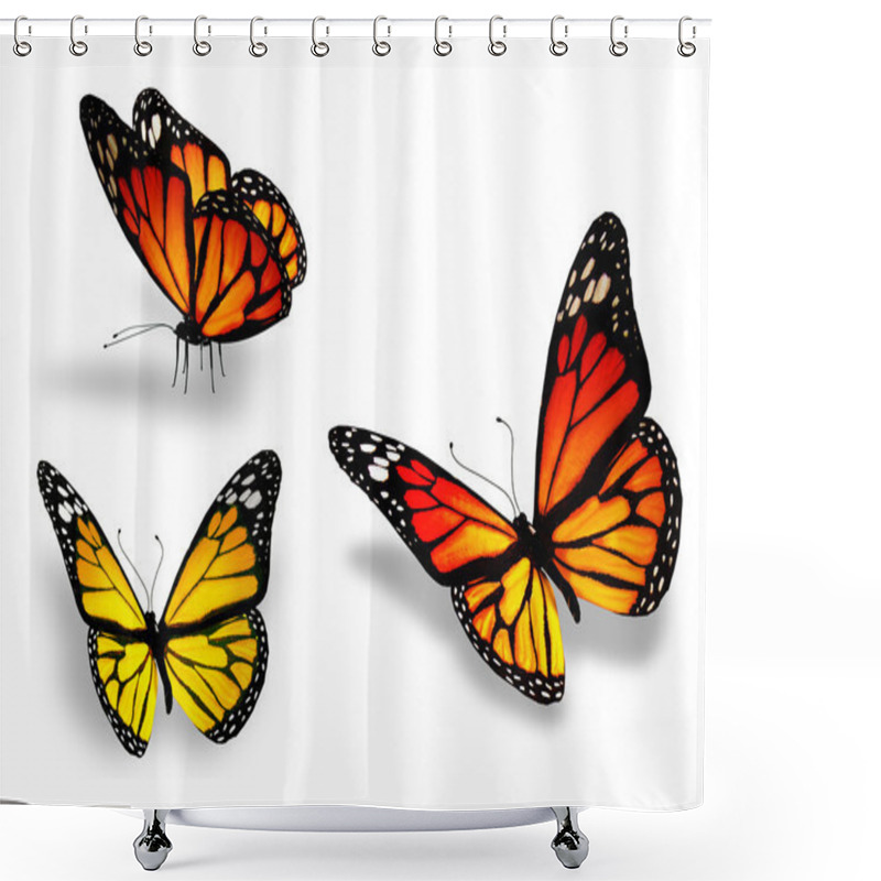 Personality  Three Yellow Butterfly, Isolated On White Background Shower Curtains