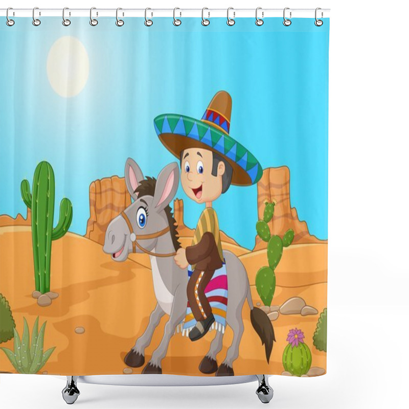 Personality  Mexican Men Driving A Donkey In The Desert Background Shower Curtains