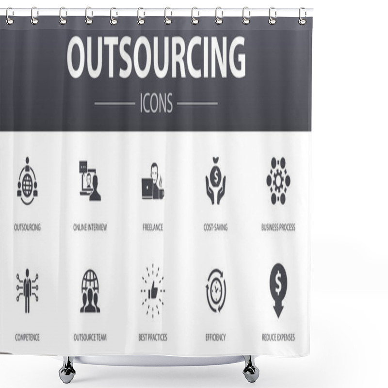 Personality  Outsourcing Simple Concept Icons Set. Contains Such Icons As Online Interview, Freelance, Business Process, Outsource Team And More, Can Be Used For Web, Logo Shower Curtains