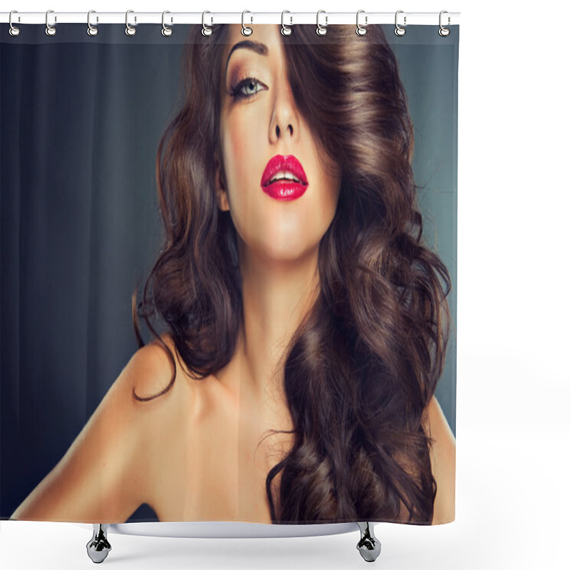 Personality  Sensual Brunette Woman With Curly Hair Shower Curtains