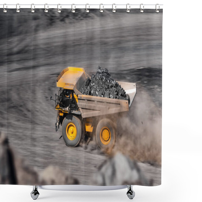 Personality  Big Yellow Mining Truck For Coal Move. Open Pit Mine Industry Shower Curtains