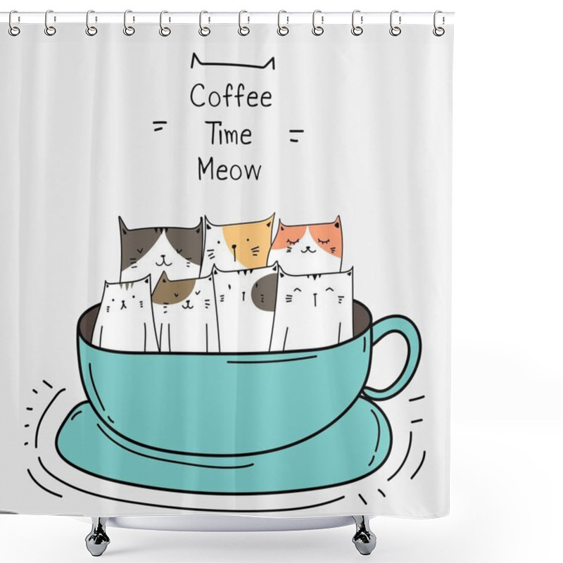 Personality  Cute Cats In The Cup. Coffee Time Vector Illustration. Shower Curtains