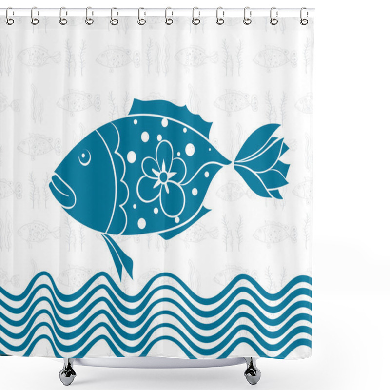 Personality  Postcard Sea Theme Seamless Background Of Fish, Wave, Wallpaper, Shower Curtains