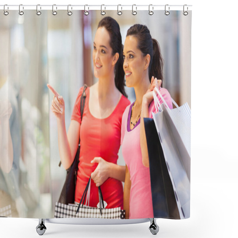 Personality  Two Young Women Shopping In Mall Shower Curtains