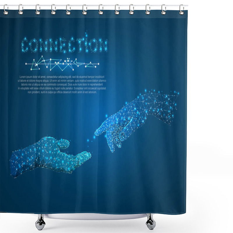 Personality  Hands Connection, Business Conversation, Polygonal Space Low Poly With Connecting Dots And Lines. People Communication Concept. Connection Wireframe Structure. Vector On Dark Blue Background Shower Curtains