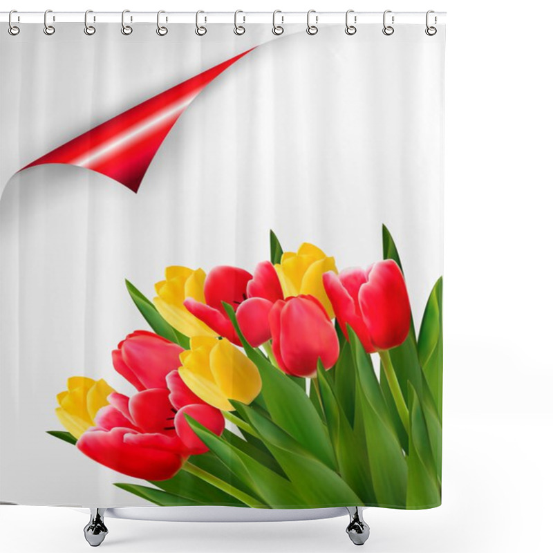 Personality  Holiday Background With Bouquet Of Red And Yellow Flowers. Vecto Shower Curtains