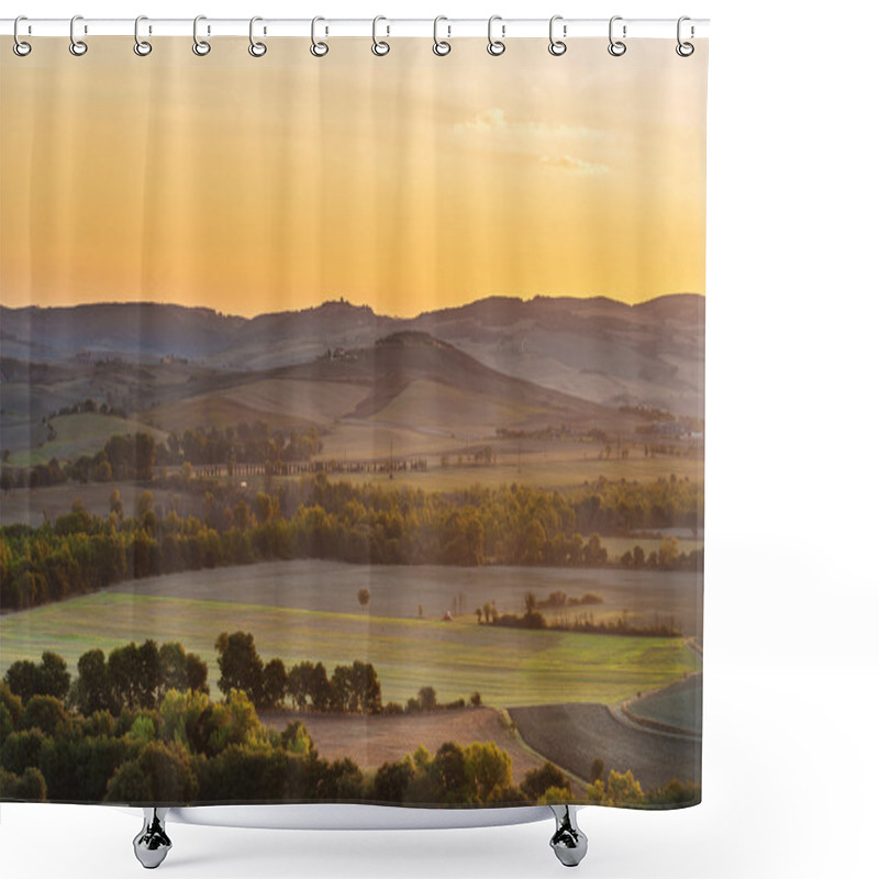 Personality  The Rising Sun Over The Tuscan Fields Shower Curtains