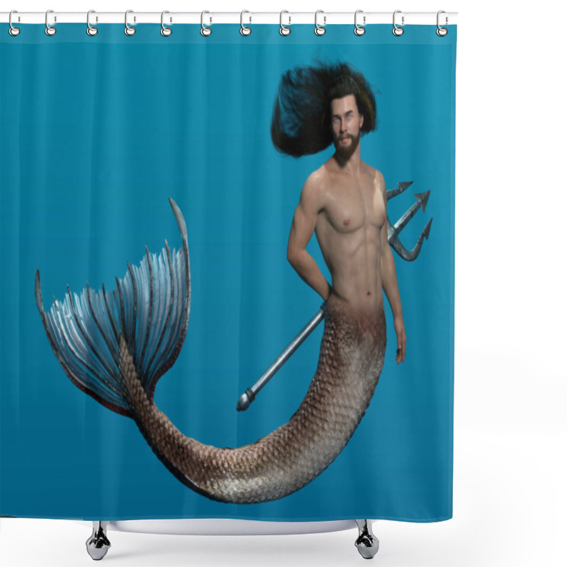 Personality  3D Render: A Fantasy Merman Creature Character, Triton God Of The Sea Character Design Concept Shower Curtains