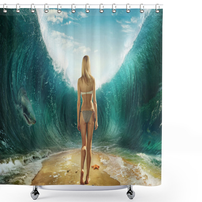 Personality  Girl In The Waves Shower Curtains