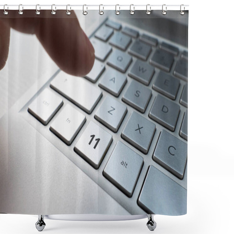 Personality  Close Up Of Finger On Keyboard Button With Number 11 Logo Shower Curtains