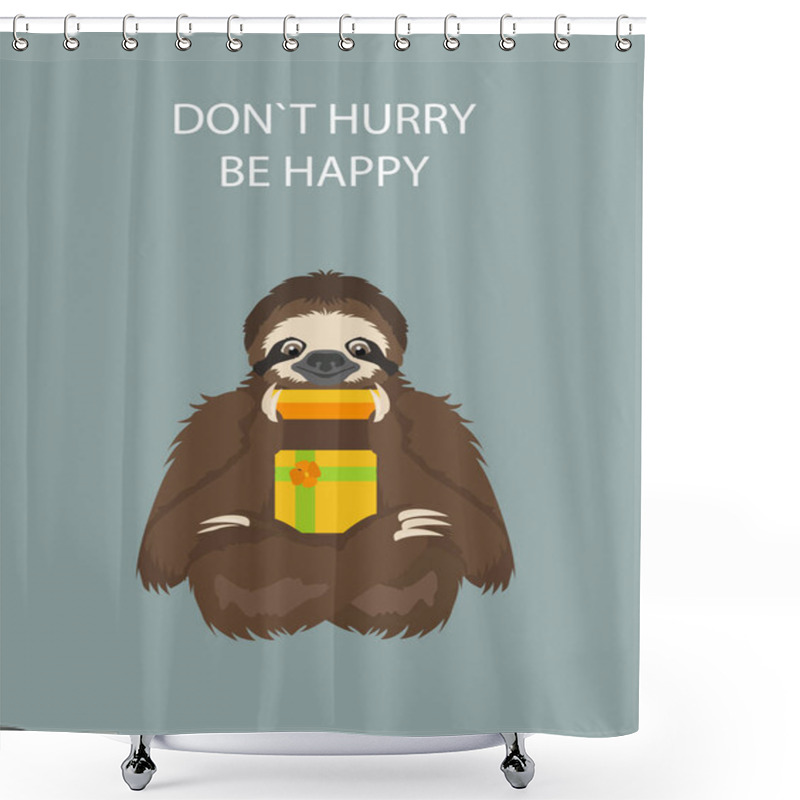 Personality  The Story Of One Sloth. At The Party With Friends. Funny Cartoon Shower Curtains