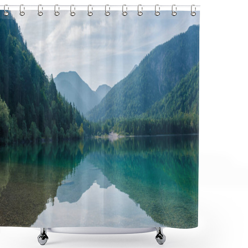 Personality  Nestled Among Majestic Mountains, The Calm Waters Of Plansee Reflect The Vibrant Green Of Surrounding Forests. This Peaceful Lake Invites Visitors To Embrace Nature's Beauty Under A Clear Sky. Shower Curtains