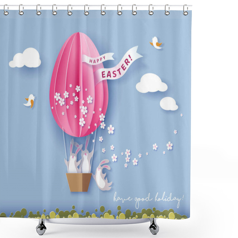 Personality  Happy Easter Card With Bunny, Flowers And Egg Shower Curtains