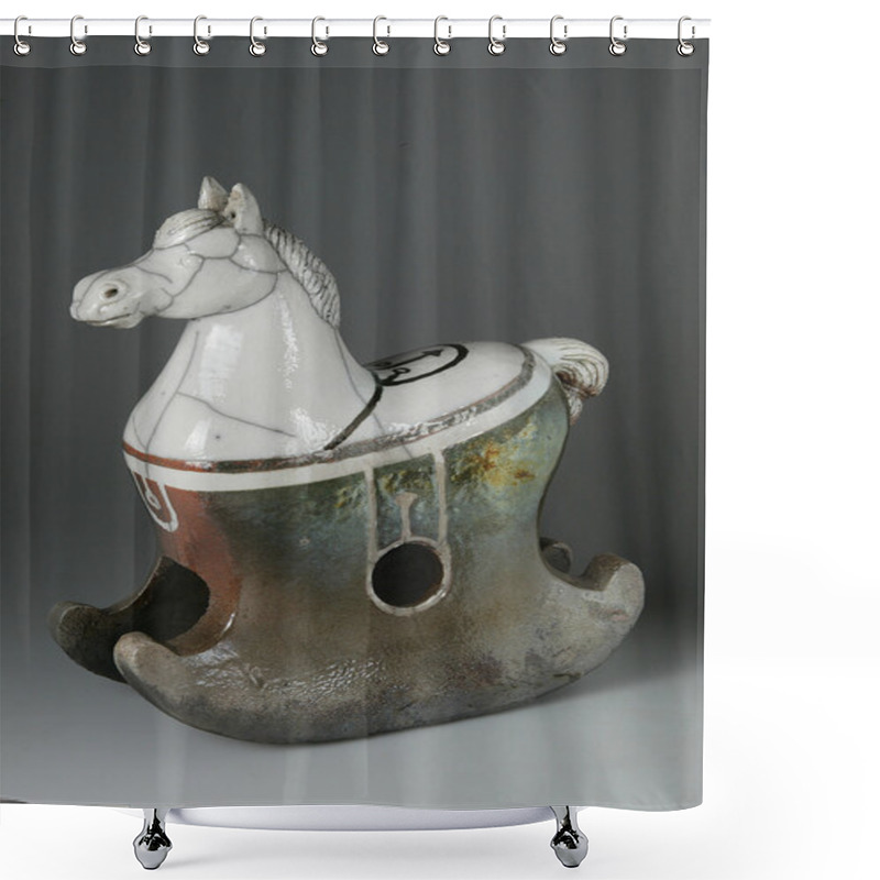 Personality  Horse Sculpture In Japanese Raku Technique Shower Curtains