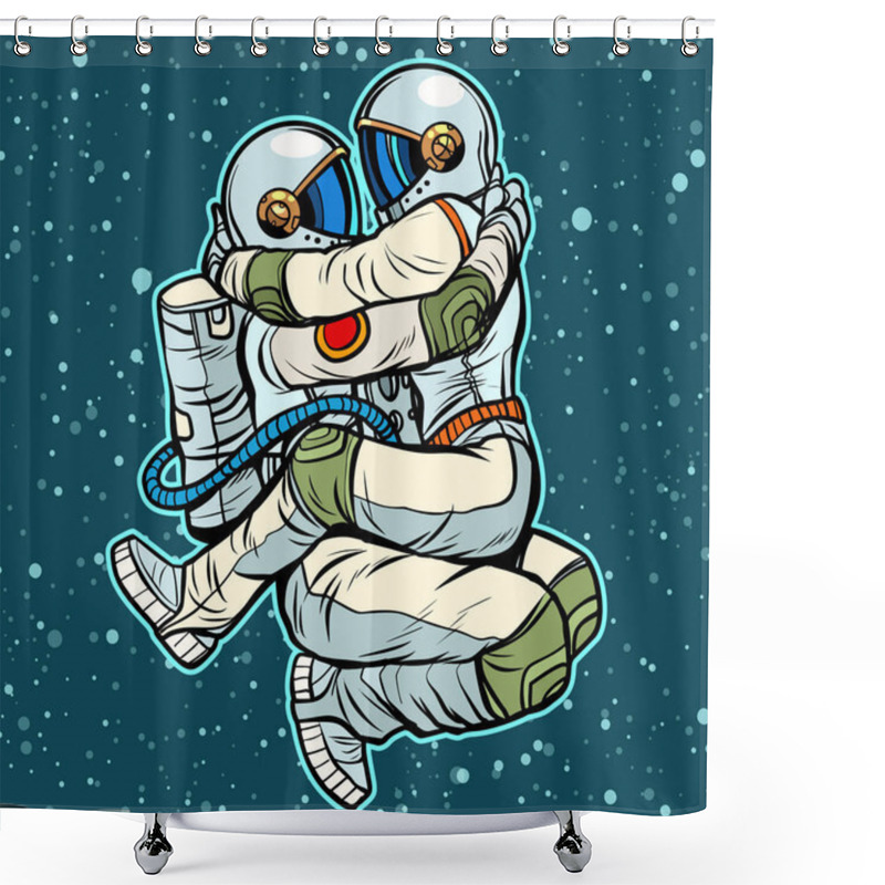 Personality  Astronauts Man And Woman Hugging. Sexy Passionate Couple Shower Curtains