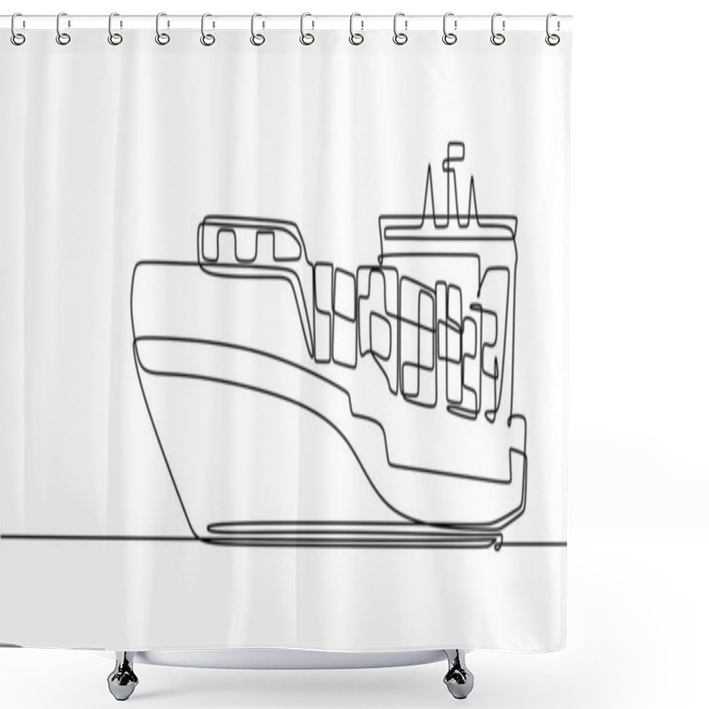 Personality  Container Ship: Continuous One Line Drawing Depicting International Transport And Global Trade Dynamics. Shower Curtains