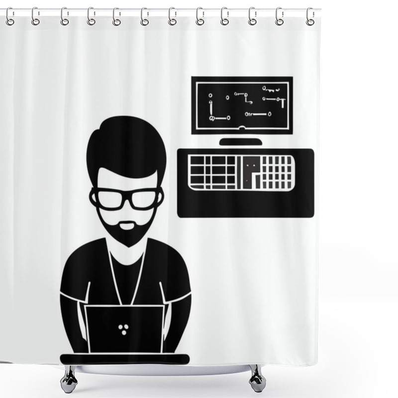 Personality  Vector Of A Male IT Specialist, Professional IT Specialist Illustration For Technology Themes, Programmer,Web Designer,Creative Web Designer Shower Curtains