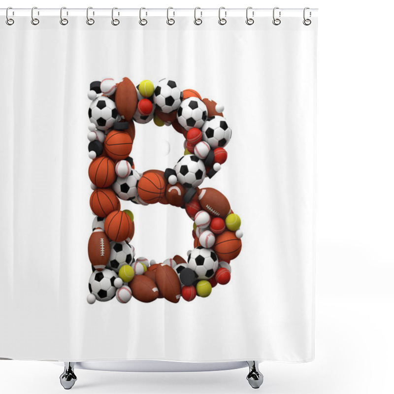 Personality  Letter B. Font Made From Sports Balls. 3D Rendering Shower Curtains