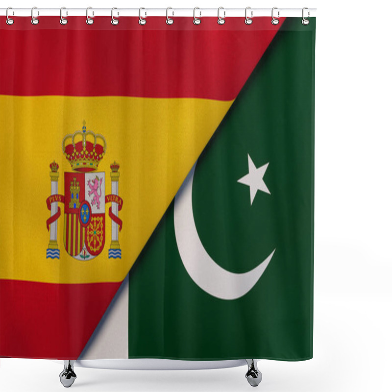 Personality  Two States Flags Of Spain And Pakistan. High Quality Business Background. 3d Illustration Shower Curtains