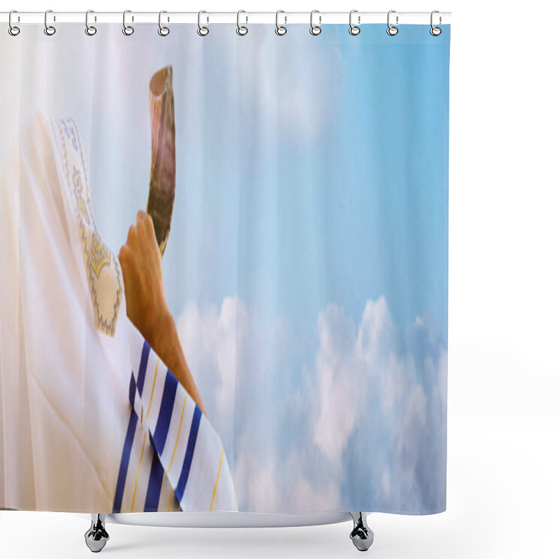 Personality  Jewish Man Blowing The Shofar (horn) Of Rosh Hashanah (New Year). Religious Symbol Shower Curtains