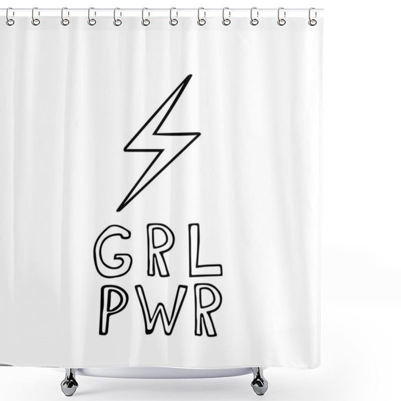 Personality  Lightning And Lettering Girl Power In Hand Drawn Style. Poster With The Slogan Of Feminism Shower Curtains