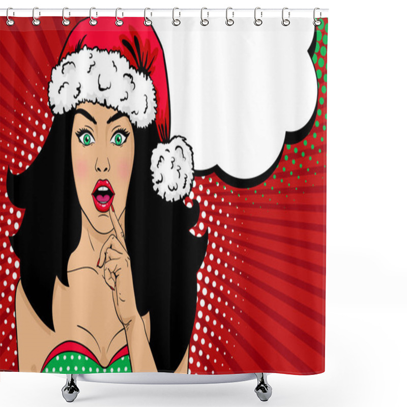 Personality  Pop Art Wow Christmas Girl. Sexy Surprised Woman In Red Santa Cl Shower Curtains