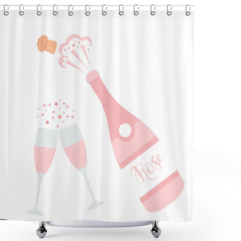 Personality  Champagne Bottle Explosion. Hand Drawn Vector Illustration Isolated On White. Shower Curtains