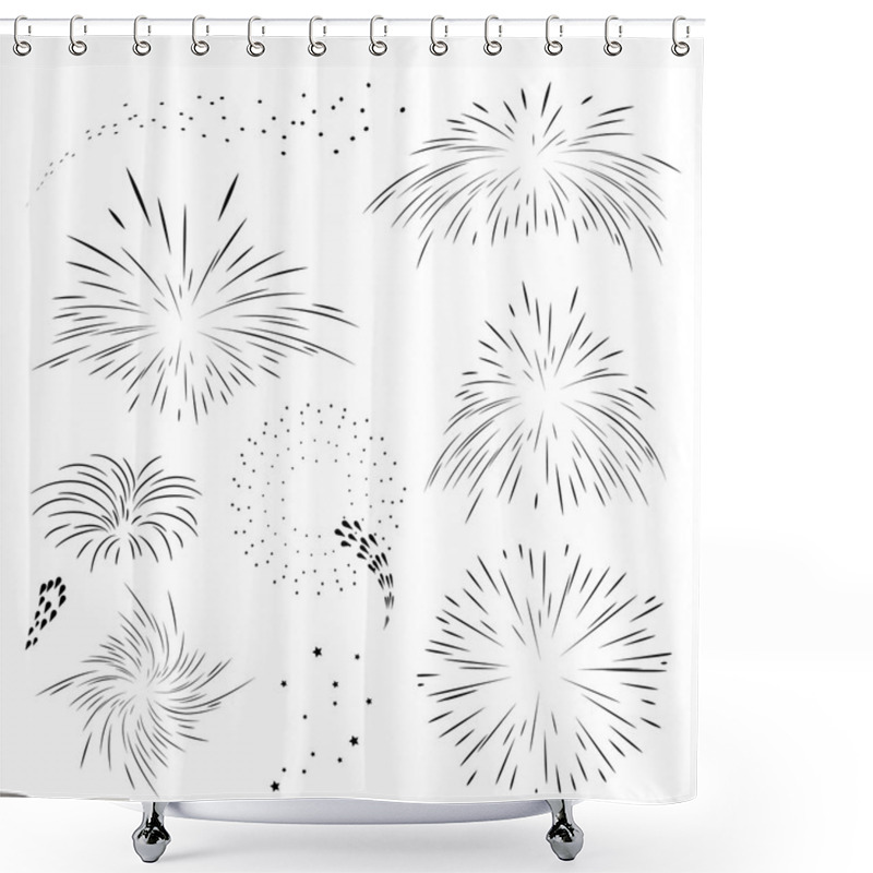 Personality  Set Fireworks In Black Outline. Explosion Templates For Holiday Shower Curtains