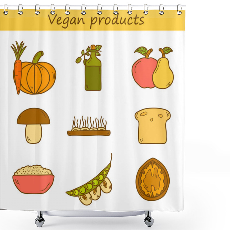 Personality  Set Of Modern Icons In Hand Drawn Style On Vegan Food Theme Shower Curtains