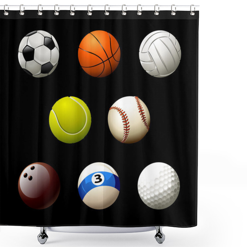 Personality  Set Of Realistic Balls Shower Curtains