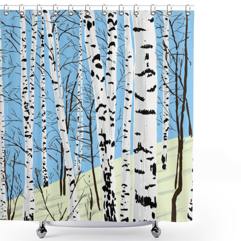 Personality  Vector Illustration Of Drawn Birch Grove In Spring Shower Curtains