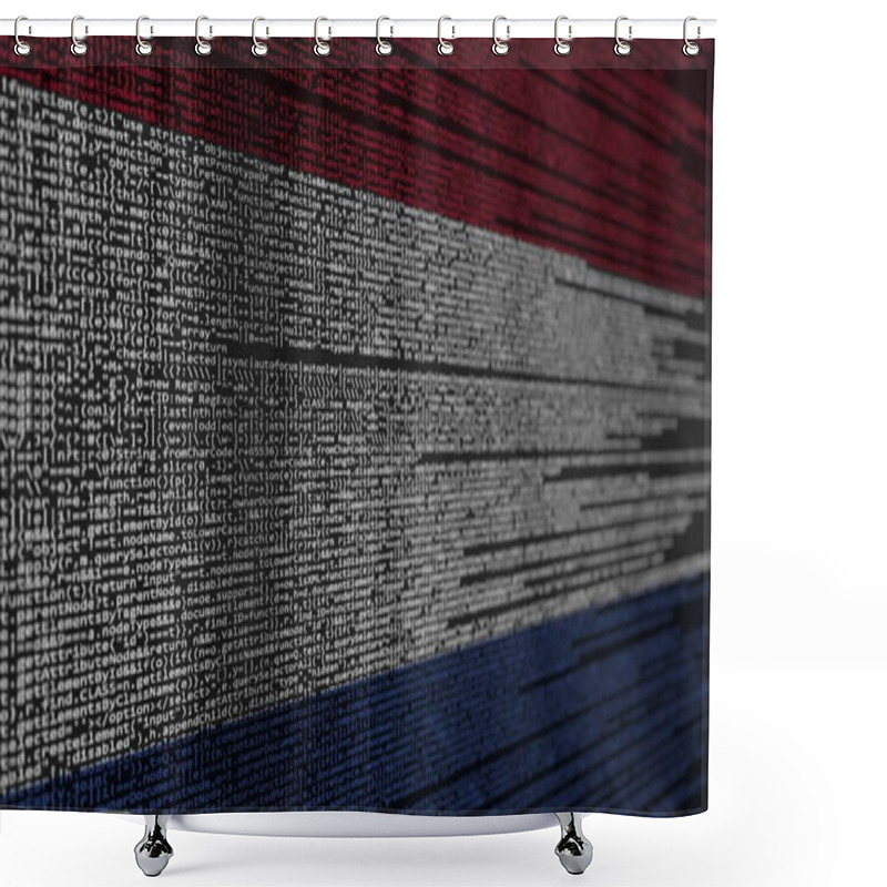 Personality  Program Code And Flag Of Netherlands. Dutch Digital Technology Or Programming Related 3D Rendering Shower Curtains