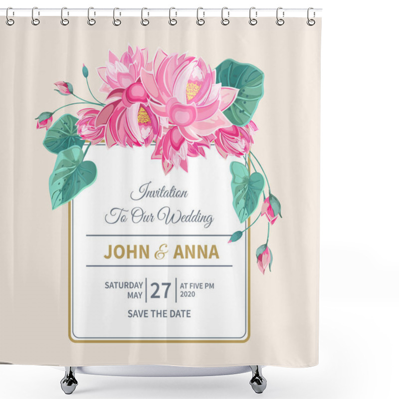 Personality  Wedding Invitation With Pink Lotus Flowers And Frame Shower Curtains