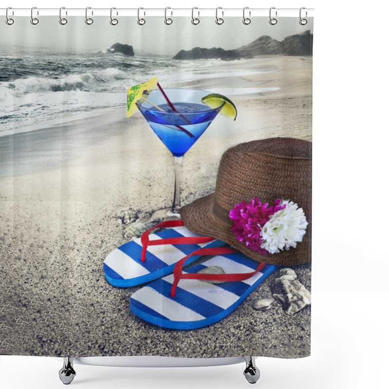 Personality  Straw Hat And Flip Flops Shower Curtains