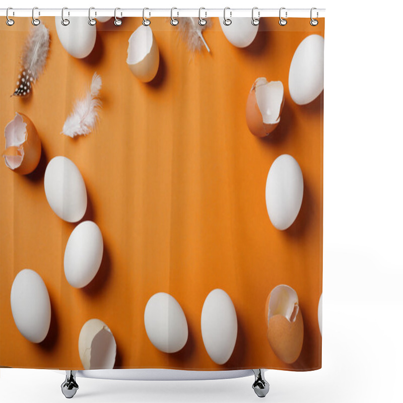 Personality  Easter Background With White Eggs, Shells Shower Curtains