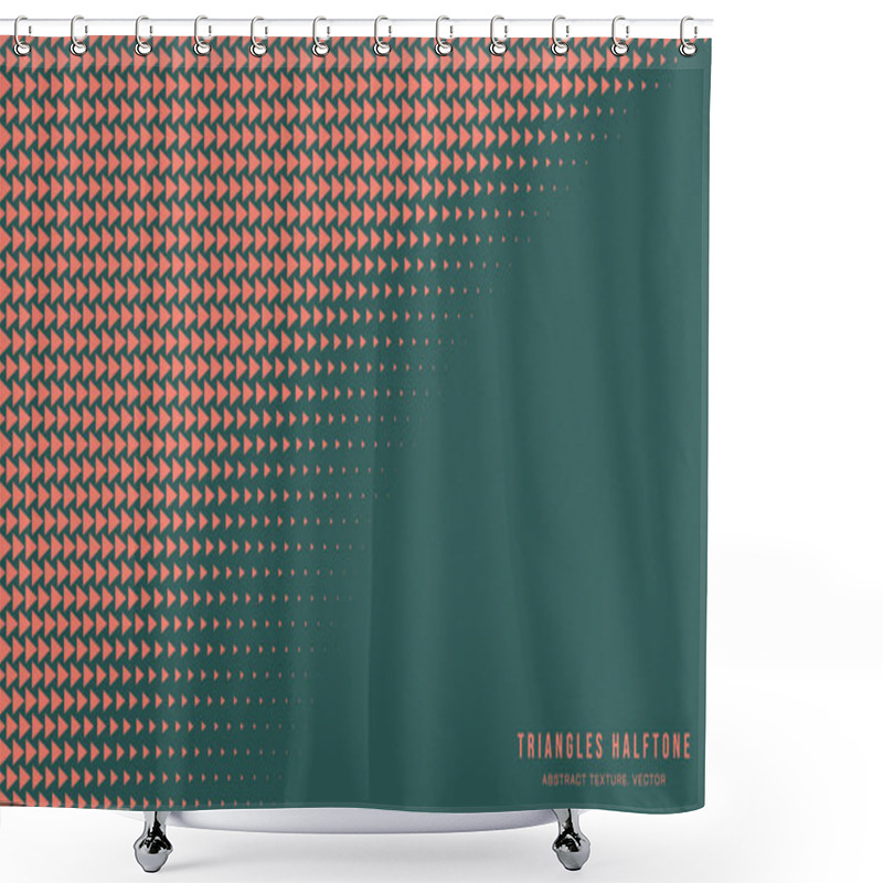 Personality  Triangles Halftone Pattern Radial Border Vector Eye-Catching Orange Green Abstract Background. Ultra Modern Minimalist Art Half Tone Graphics Geometrical Abstraction. Retro Futuristic Art Illustration Shower Curtains