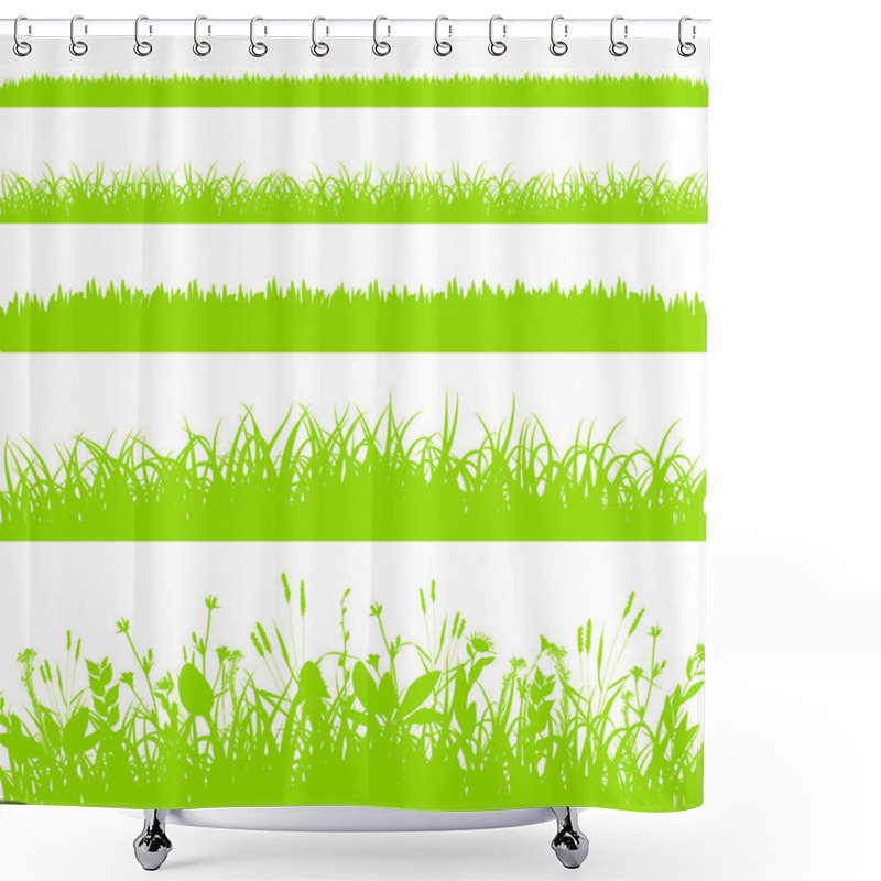 Personality  Green Grass Borders Set Isolated On White Background Vector Shower Curtains