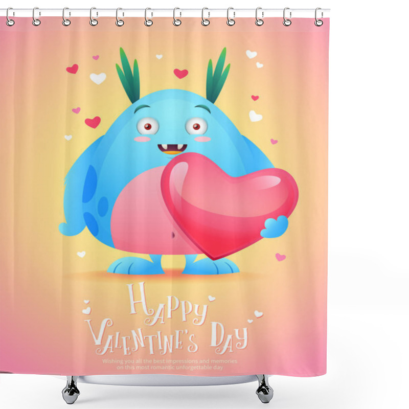 Personality  Cartoon Monster With A Heart Valentine Card Shower Curtains