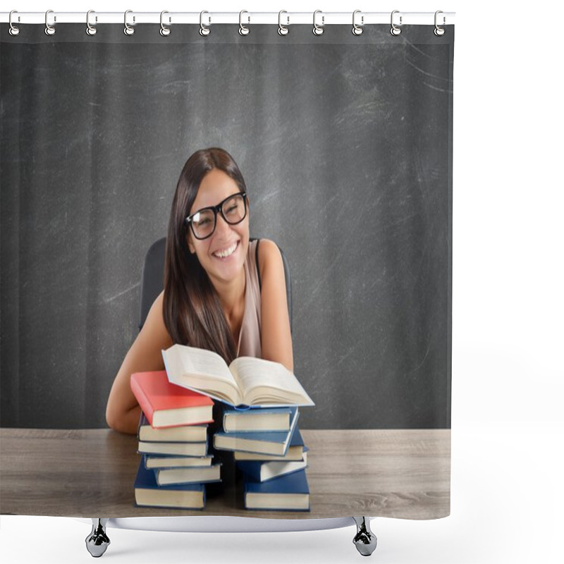 Personality  Smiling Young Teacher With Books Shower Curtains