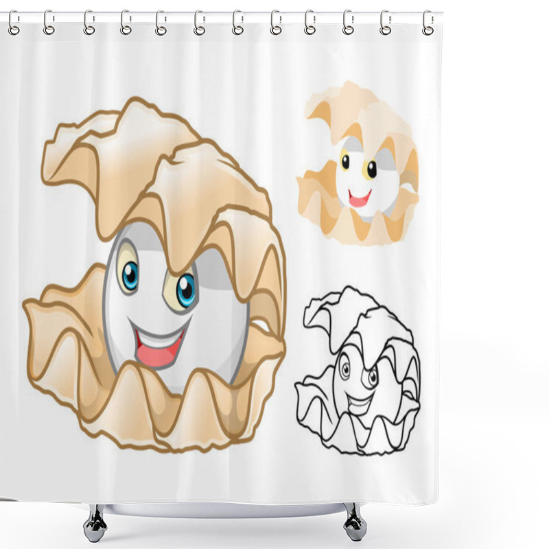 Personality  High Quality Pearl Shell Cartoon Character Include Flat Design And Line Art Version Shower Curtains