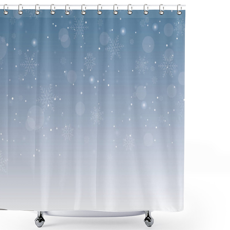 Personality  Christmas And Winter Background With Snowflake Icons And Glow, White To Blue Gradient Shower Curtains