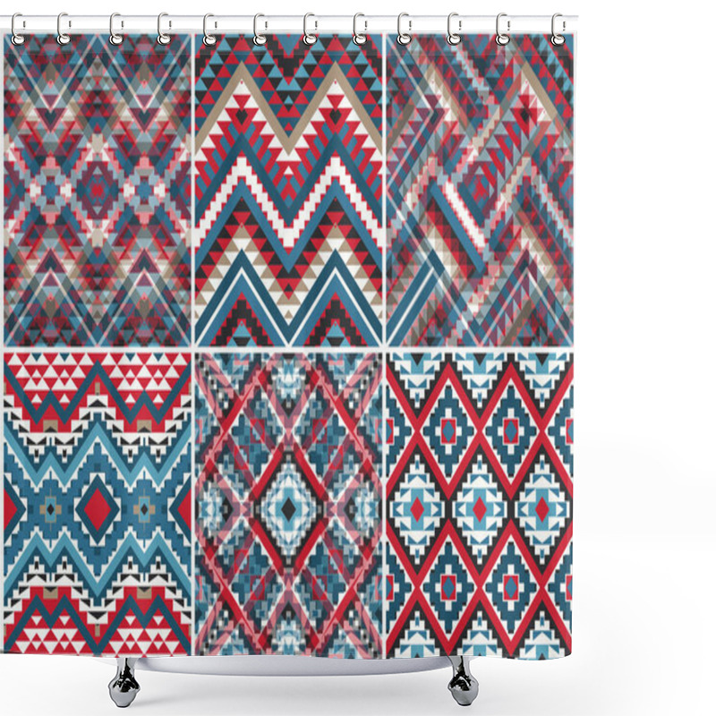 Personality  Set Of Geometric Seamless Ethnic Patterns, Colourful Backgrounds  Shower Curtains