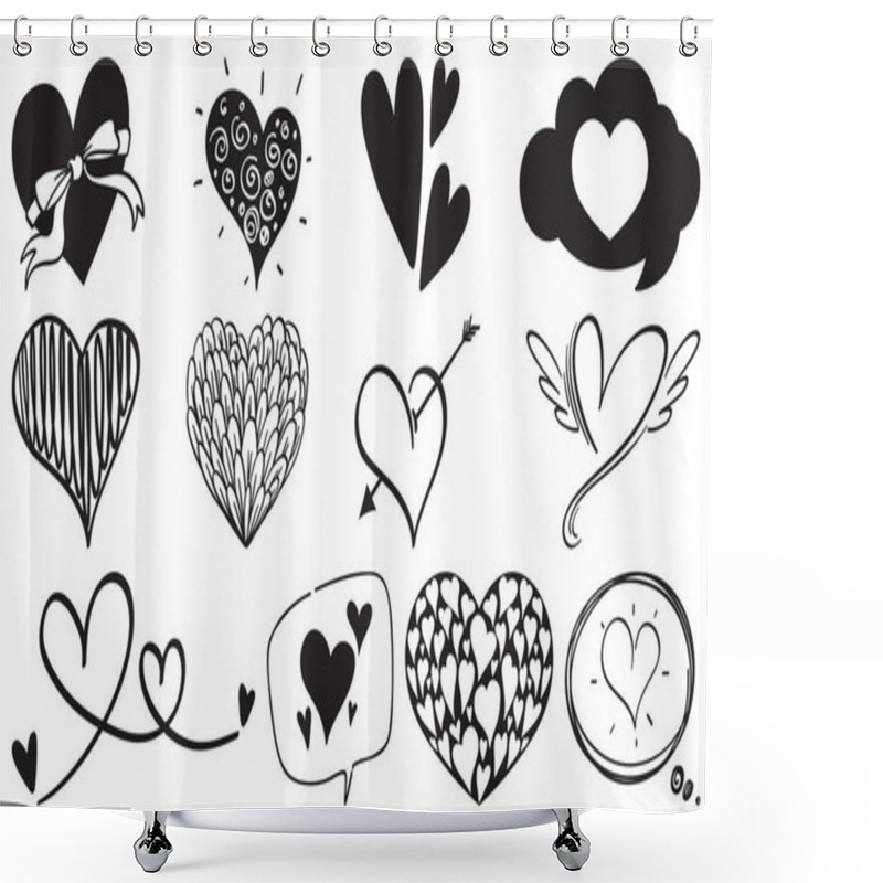 Personality  Black Hand Drawn Hearts Set Illustration Shower Curtains