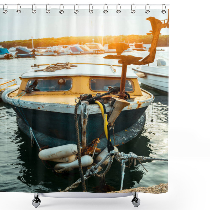 Personality  Old Ruined Fishing Boat Shower Curtains