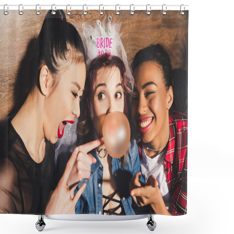 Personality  Fiance And Multicultural Friends Shower Curtains