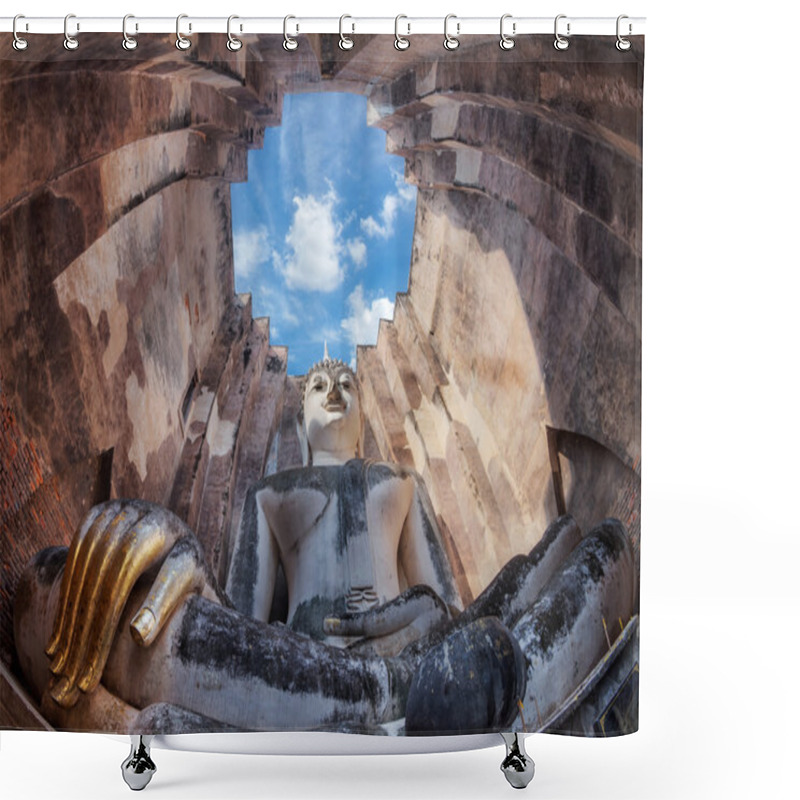 Personality  The Main Buddha With Golden Hand In The Temple Of Sukhothai Hist Shower Curtains