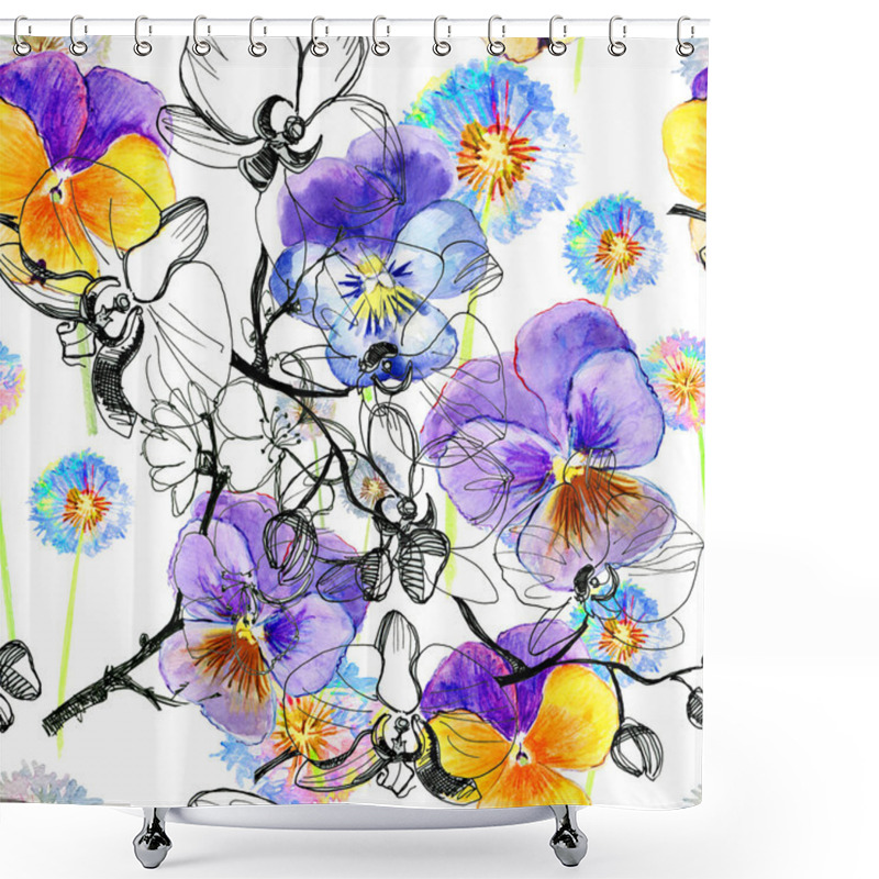 Personality  Violet Flowers Pattern Shower Curtains