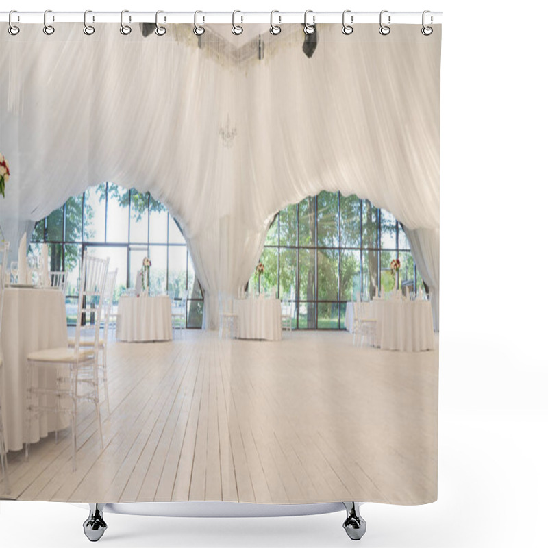 Personality  Luxury Airy Summer Restaurant In White With Transparent Chairs And Ready To Party Shower Curtains