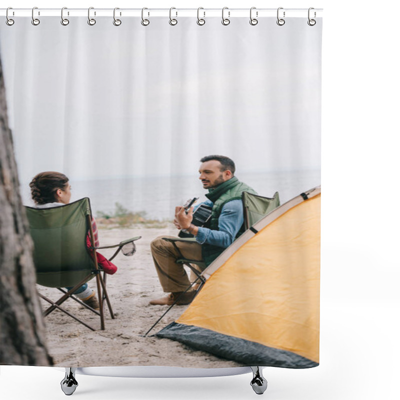 Personality  Man Playing Acoustic Guitar For Wife On Camping Shower Curtains