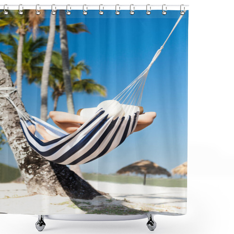 Personality  Woman In Hammock At Beach Shower Curtains